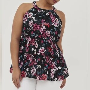 Torrid Babydoll Floral Eyelet Sleeveless Top, Size 1X